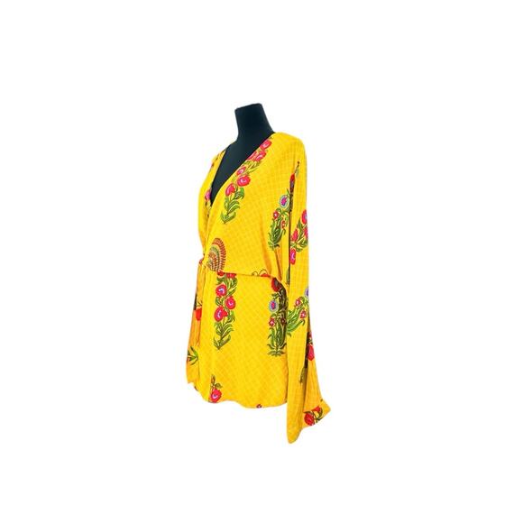 ASOS Boho Yellow Floral Kimono Wrap Mini Dress - XL - Picture 2 of 8
